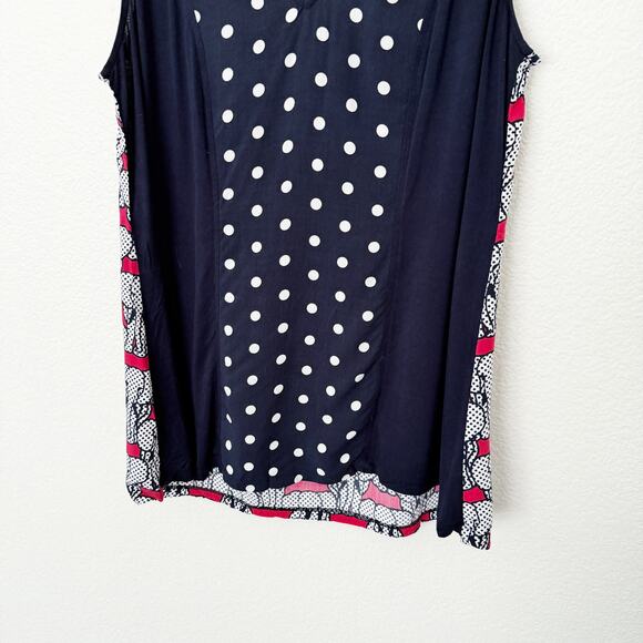 [Crown & Ivy] Navy Polka Dot Elephant Print Sleeveless Tank Size Large Petite LP - Picture 5 of 10